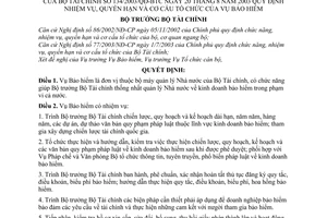 Quyết định 134/2003/QĐ-BTC nhiệm vụ, quyền hạn  cơ cấu tổ chức Vụ Bảo hiểm