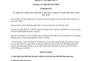 Nghị quyết 112/2003/NQ-HĐND-KVI quy định tạm thời mức thu phí và dịch vụ