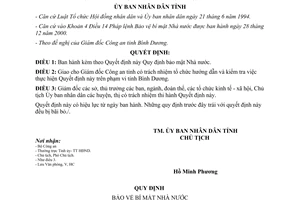 Quyết đinh 210/2003/QĐ-UB Quy định Bảo vệ bí mật Nhà nước Bình Dương