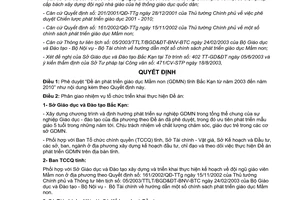 Quyết định 1741/2003/QĐ-UB phát triển giáo dục mầm non tỉnh Bắc Kạn từ 2003 đến 2010