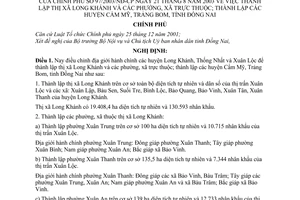 Nghị định 97/2003/NĐ-CP thành lập thị xã Long Khánh phường, xã trực thuộc, huyện Cẩm Mỹ, Trảng Bom, tỉnh Đồng Nai