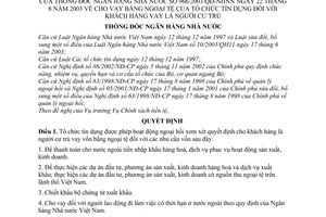 Quyết định 966/2003/QĐ-NHNN cho vay bằng ngoại tệ tổ chức tín dụng đối với khách hàng vay là người cư trú