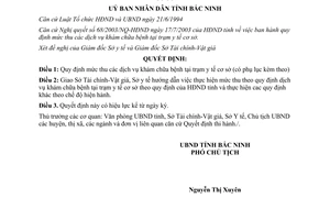 Quyết định 75/2003/QĐ-UB quy định mức thu dịch vụ khám chữa bệnh tại trạm y tế