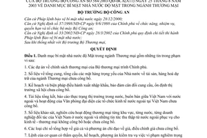 Quyết định 584/2003/QĐ-BCA(A11) danh mục bí mật nhà nước độ Mật trong ngành thương mại