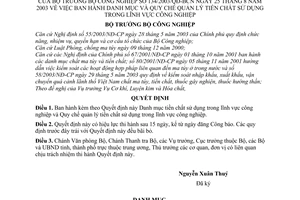 Quyết định 134/2003/QĐ-BCN Danh mục Quy chế quản lý tiền chất sử dụng trong công nghiệp
