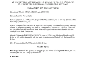 Quyết định 140/2003/QĐ.UBNDT phí qua phà Mỹ Thanh Dù Tho Chàng Ré Sóc Trăng