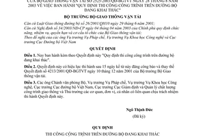 Quyết định 2525/2003/QĐ-BGTVT  thi công công trình trên đường bộ đang khai thác"