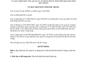 Quyết định 141/2003/QĐ.UBNDT mức thu quản lý sử dụng phí vệ sinh Sóc Trăng