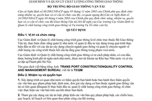 Quyết định 2558/2003/QĐ-BGTVT chức năng, nhiệm vụ, quyền hạn cơ cấu tổ chức Cục Giám định và Quản lý chất lượng công trình giao thông