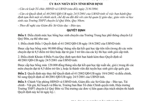 Quyết định 154/2003/QĐ-UB điều chỉnh học bổng học sinh chuyên Trường Lê Quý Đôn Bình Định