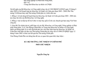 Công văn 4391/VPCP-QHQT hợp tác KHKT với Cuba giai đoạn 2003-2004