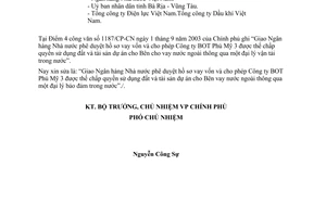 Công văn 4395/VPCP-CN đính chính CV 1187/CP-CN Dự án BOT