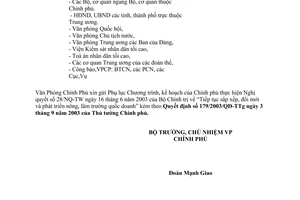 Công văn 359/Pg-NN gửi phụ lục chuơng trình, kế hoạch của Chính phủ thực hiện NQ 28/NQ-T