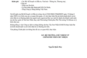 Công văn 4467/VPCP-QHQT dự án kinh doanh trò chơi điện tử có thưởng của Công ty Dịch vụ Hàng không