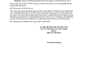 Công văn 3598 TM/XNK chuyển khẩu dầu diesel