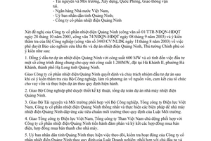 Công văn 1278/CP-CN đầu tư dự án nhà máy nhiệt điện Quảng Ninh