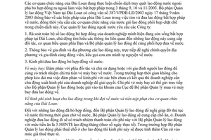 Công văn 1237/QLLĐNN-QLLĐ đưa lao động bỏ trốn tại Đài Loan về nước