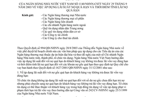Công văn 1140/NHNN-CSTT áp dụng lãi suất nợ quá hạn và thời điểm tính lãi nợ quá hạn