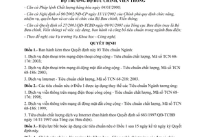 Quyết định 161/2003/QĐ-BBCVT tiêu chuẩn Ngành Bộ Bưu chính Viễn thông