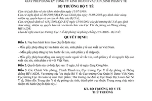 Quyết định 5092/2003/QĐ-BYT mẫu giấy phép đăng ký vắc xin sinh phẩm y tế giấy phép đăng ký công ty kinh doanh vắc xin, sinh phẩm y tế