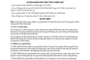 Quyết định 2488/QĐ-UB chức năng quyền hạn tổ chức sở tài nguyên môi trường Thừa Thiên Huế 2003