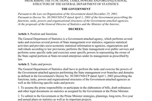 Decree No. 101/2003/ND-CP of September 3, 2003, prescribing the functions, tasks, powers and organizational structure of the general department of statistics