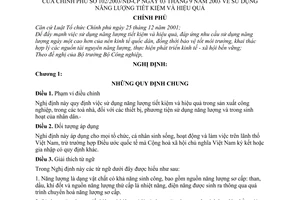 Nghị định 102/2003/NĐ-CP sử dụng năng lượng tiết kiệm hiệu quả