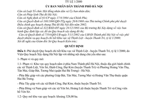 Quyết định 104/2003/QĐ-UB duyệt Quy hoạch chi tiết Khu vực xã Thịnh Liệt, huyện Thanh Trì, tỷ lệ 1/2000