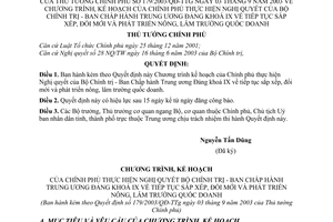 Quyết định 179/2003/QĐ-TTg Chương trình, kế hoạch của Chính phủ thực hiện Nghị quyết  về sắp xếp, đổi mới và phát triển nông, lâm trường quốc doanh