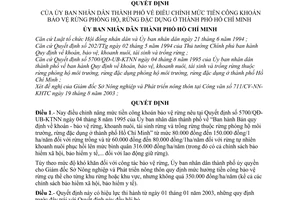 Quyết định 159/2003/QĐ-UB điều chỉnh mức tiền công khoán bảo vệ rừng phòng hộ đặc dụng ở thành phố Hồ Chí Minh