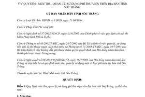 Quyết định 143/2003/QĐ.UBNDT mức thu quản lý sử dụng phí thư viện tỉnh Sóc Trăng