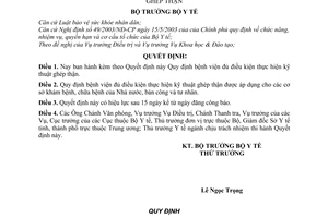 Quyết định 4701/2003/QĐ-BYT bệnh viện đủ điều kiện thực hiện kỹ thuật ghép thận