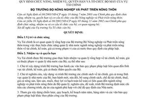 Quyết định 99/2003/QĐ-BNN chức năng, nhiệm vụ, quyền hạn tổ chức bộ máy Vụ Tài chính