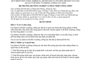 Quyết định 94/2003/QĐ-BNN chức năng, nhiệm vụ, quyền hạn tổ chức bộ máy  Cục Quản lý đê điều  phòng, chống lụt, bão