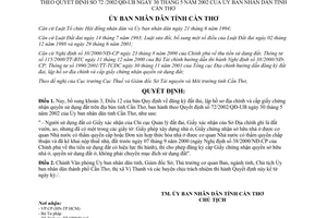 Quyết định 59/2003/QĐ-UB bổ sung đăng ký đất đai lập hồ sơ địa chính 72/2002/QĐ-UB Cần Thơ