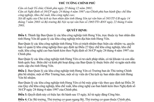 Quyết định 183/2003/QĐ-TTg lập Ban Quản lý khu công nghiệp tỉnh Hưng Yên