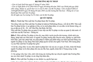 Quyết định 396/2003/QĐ-BTP thành lập Nhà xuất bản Tư pháp