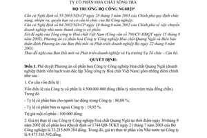 Quyết định 141/2003/QĐ-BCN chuyển Công ty Công nghiệp Hoá chất Quảng Ngãi thành Công ty cổ phần Hoá chất Sông Trà