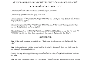 Quyết định 28/2003/QĐ-UB danh mục phí và lệ phí trên địa bàn tỉnh Bạc Liêu
