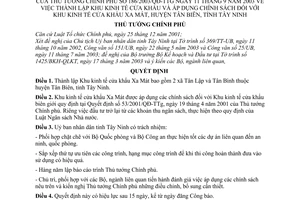 Quyết định 186/2003/QĐ-TTg lập Khu kinh tế cửa khẩu áp dụng chính sách đối với Khu kinh tế cửa khẩu Xa Mát, huyện Tân Biên, Tỉnh Tây Ninh