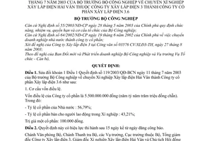 Quyết định 145/2003/QĐ-BCN chuyển Xí nghiệp Xây lắp điện Hải Vân thành Công ty cổ phần Xây lắp điện 3.6  sửa đổi QĐ 119/2003/QĐ-BCN