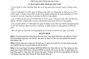Quyết định 102/2003/QĐ-UB vận chuyển bảo quản sử dụng vật liệu nổ công nghiệp Quảng Nam