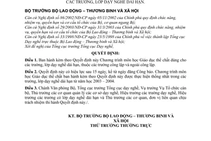 Quyết định 1136/2003/QĐ-BLĐTBXH Chương trình môn học Giáo dục thể chất dùng cho trường lớp dạy nghề dài hạn