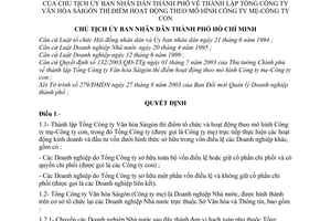 Quyết định 177/2003/QĐ-UB thành lập Tổng Công ty Văn hóa Sàigòn thí điểm hoạt động theo mô hình Công ty mẹ-Công ty con