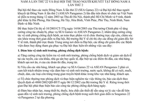 Chỉ thị 02/2003/CT-BYT bảo đảm công tác y tế phục vụ Đại hội thể thao Đông Nam Á lần 22 người khuyết tật Đông Nam Á lần 2