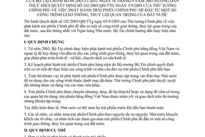 Thông tư 88/2003/TT-BTC phát hành trái phiếu Chính phủ để đầu tư một số công trình giao thông, thuỷ lợi quan trọng của đất nước