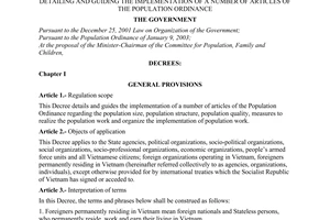 Decree No. 104/2003/ND-CP of September 16, 2003, detailing and guiding the implementation of a number of articles of the Population Ordinance