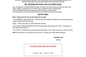 Quyết định 26/2003/QĐ-BKHCN Tiêu chuẩn Việt NamTCVN 6989-1: 2003 CISPR 16-1:1999 TCVN 6211:2003 (ISO 3833:1977 TCVN 7271: 2003