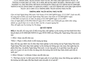 Quyết định 1085/2003/QĐ-NHNN Quy chế nghiệp vụ thị trường mở sửa đổi Quyết định 85/2000/QĐ-NHNN14 Quyết định 1439/2001/QĐ-NHNN