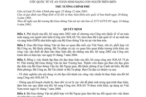 Quyết định 191/2003/QĐ-TTg  phê duyệt sửa đổi Công ước Quốc tế về an toàn sinh